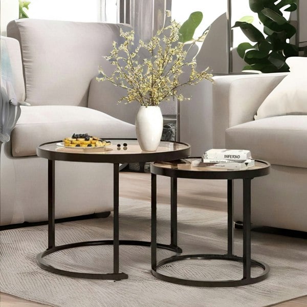 Rafaelo Mobilia Set Of 2 Round Nesting Tables With Tempered Glass Top Black