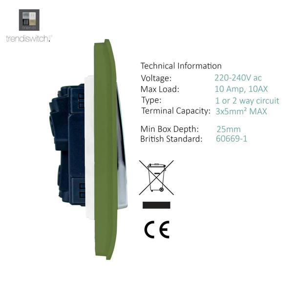 Trendi Switch 1 Gang 1 or 2 way Rocker Light Switch in Moss Green