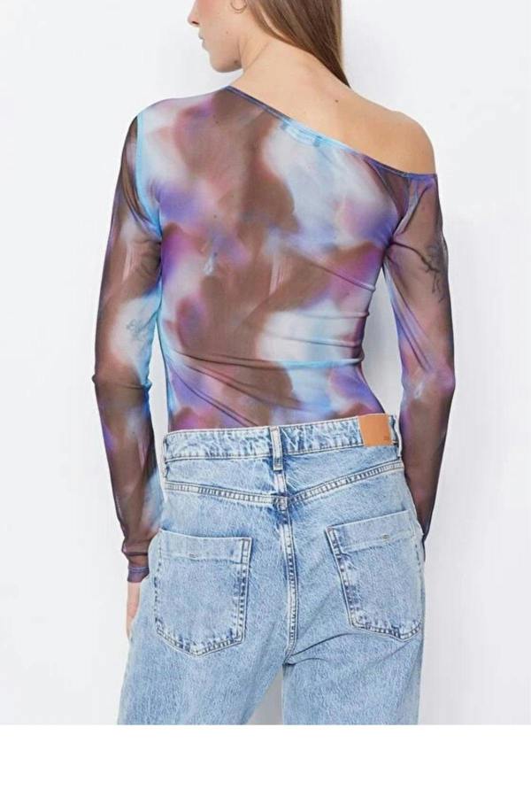 WOVCOR Knit Bodysuit with a Transparent Tulle Back Detail