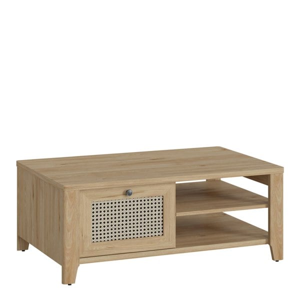 Furniture To Go Cestino Coffee Table with 1 Drawer in Jackson Hickory Oak and Rattan Effect