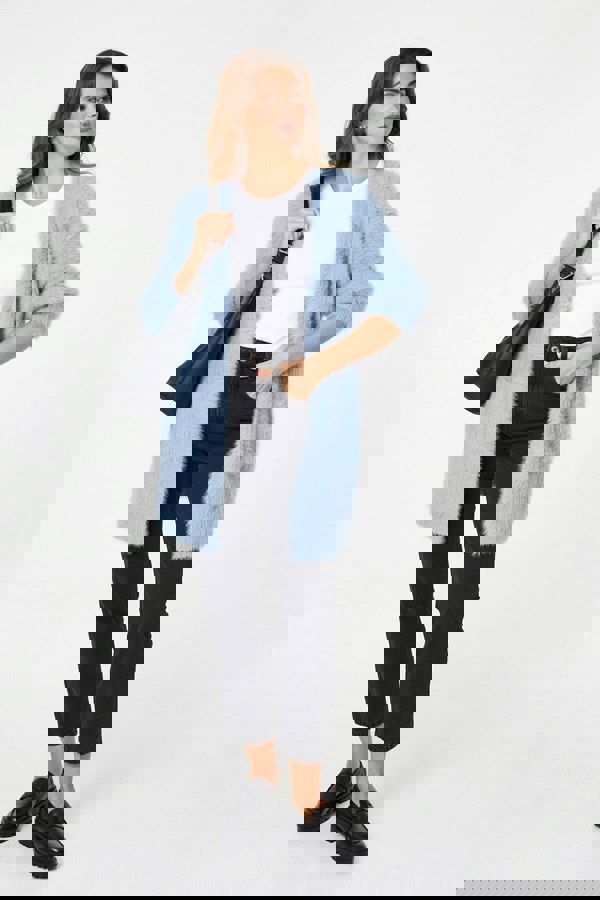 Blue | Soft Textured Longline Open Cardigan
