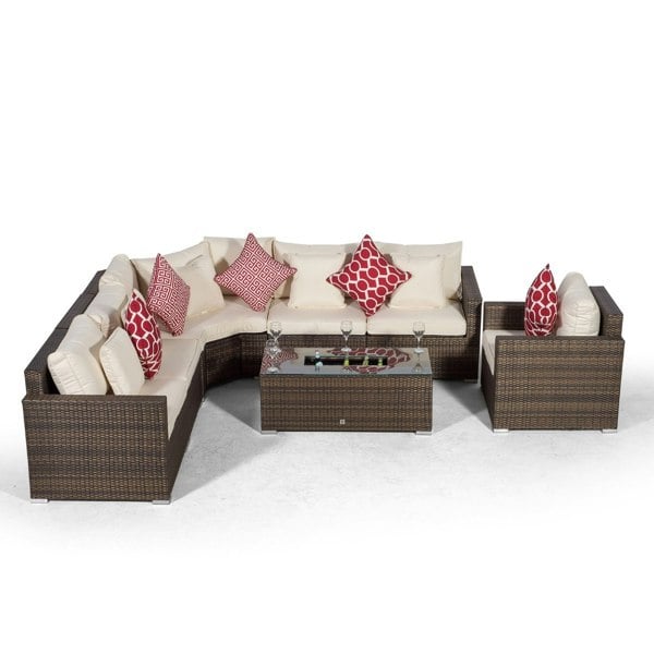 Giardino Santorini L Shape Modular 6 Seat Rattan Corner Sofa Set With Armchair & Drinks Cooler Coffee Table