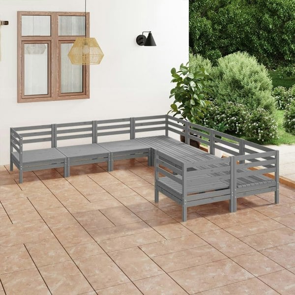 Berkfield 8 Piece Garden Lounge Set Solid Wood Pine Grey