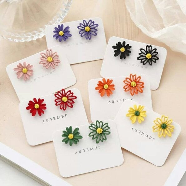 The Colourful Aura Colourful Daisy Sun Flower Summer Floral Dainty Boho Nature Stud Earrings