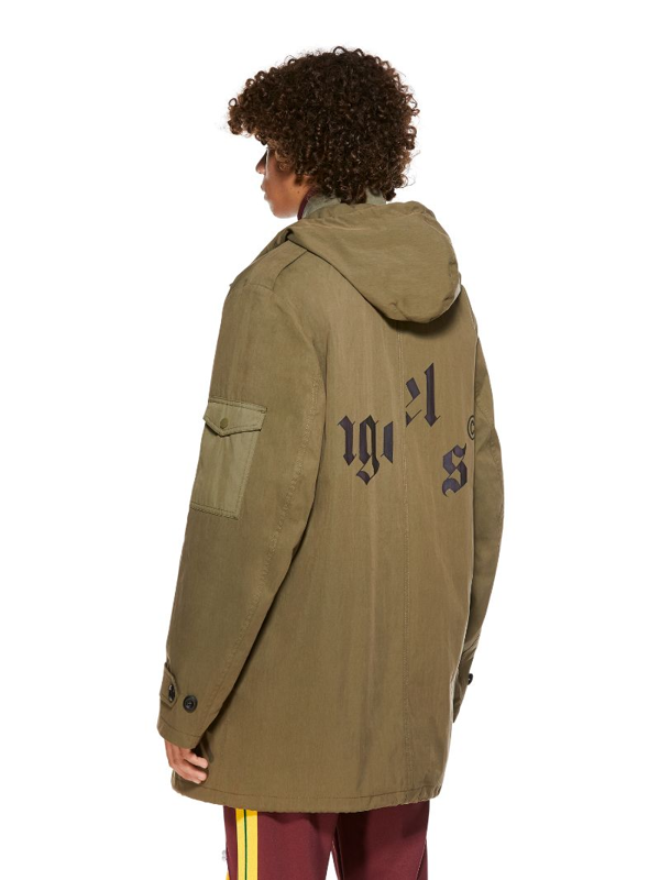 Palm Angels Gothic Logo Print Short Parka Jacket - Green