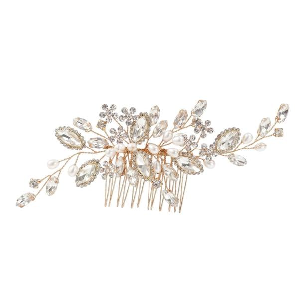 Gold Trip Marquise Crystal & Pearl Hair Comb
