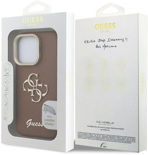 Guess PU Grained 4G Logo Stand Camera Frame Case for iPhone 16 Pro 6.3" Brown - GUHCP16LPCS4GSW