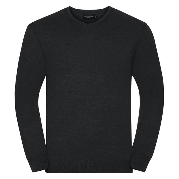 Russell Collection Mens Knitted V Neck Sweatshirt - Charcoal Marl
