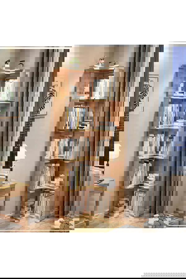 Living and Home 6/5/4-Tier L-shaped Corner Bookshelf Wooden Storage Rack Bookcase Holder Organizer