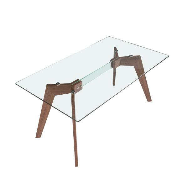 Angel Cerdá Rectangular tempered glass and walnut dining table 1031