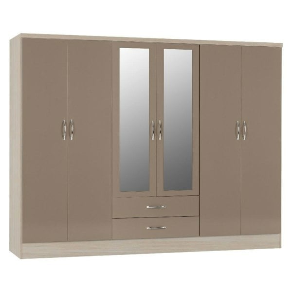 Seconique Nevada 6 Door 2 Drawer Mirrored Wardrobe