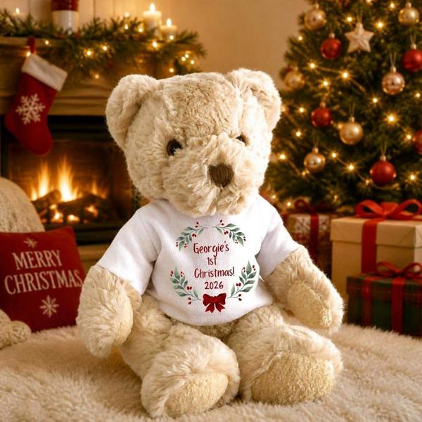 Personalised 1st Christmas Red Bow Baby Gift Box - Teddy & Vest