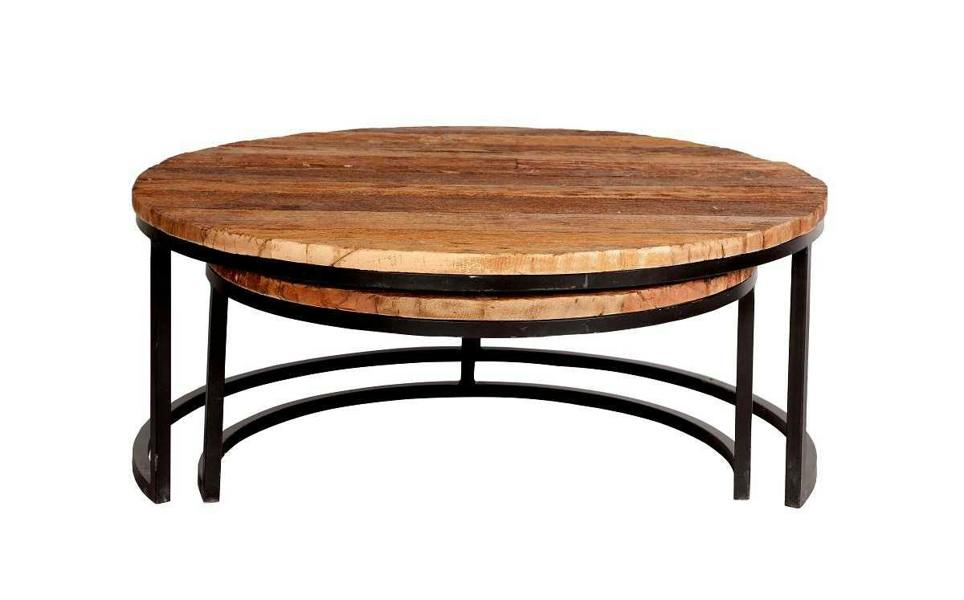 Wyld Haus Set of 2 Yllas Railway Sleepers Nesting Round Coffee Tables