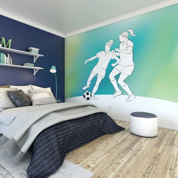 Origin Murals Girls Playing Football Wall Mural - Green