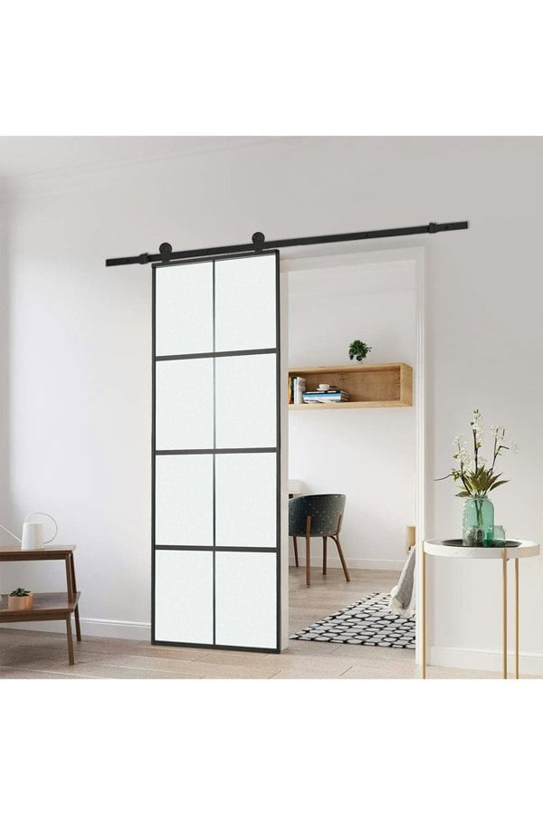Living and Home Frosted Glass Barn Door with Sliding Hardware Kit