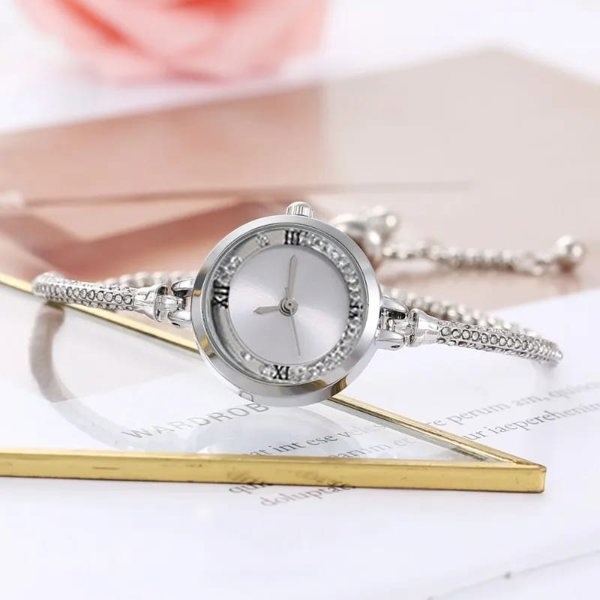 The Colourful Aura Stainless Steel Gold and Silver Bangle Adjustable Bracelet Wrist Watch