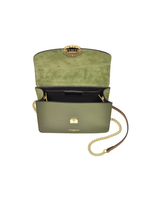 Le Parmentier New Ondina Color Block Flap Top Satchel Bag - Caramel / Dark Green