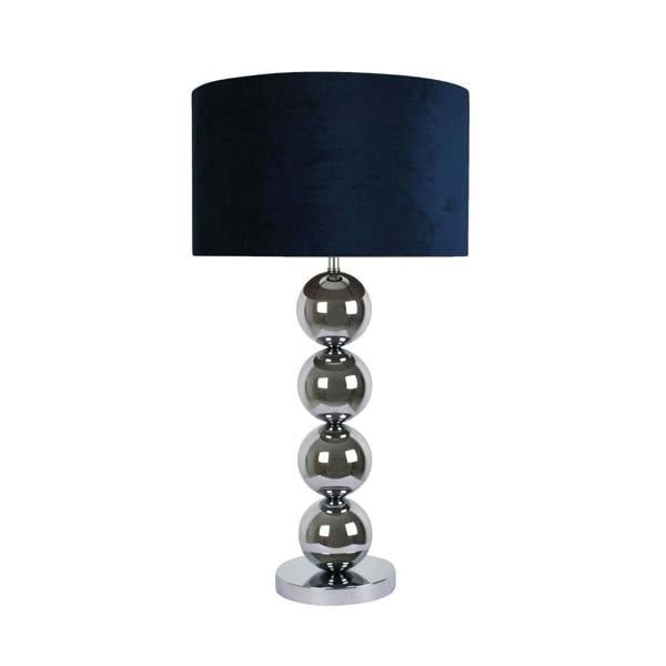 Pagazzi Lighting Aila Metal Sphere Lamp Chrome Table Lamp with Navy Shade