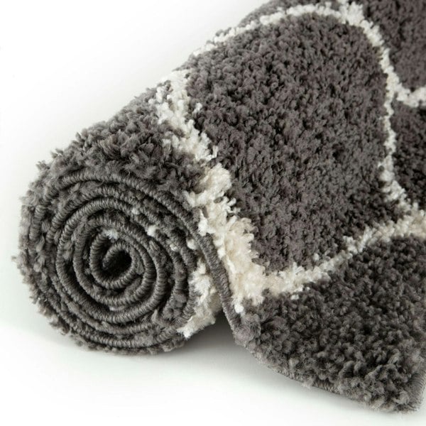 Trellis Design Thick Shaggy Area Rugs Dark Grey