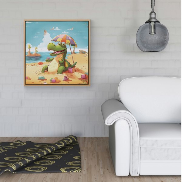 Warren Reed A Crocodile On A Beach Holiday Framed Canvas