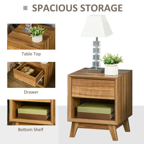 Wyld Haus Novafa Walnut Brown Bedside Table With Drawer And Shelf Storage