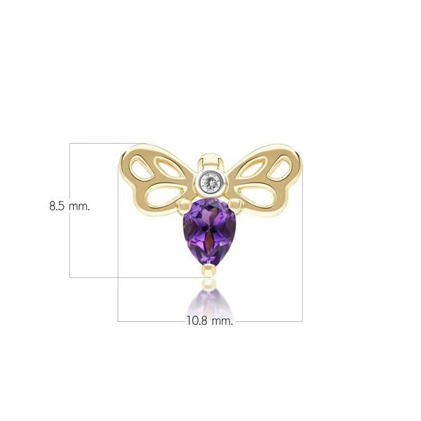 Gemondo Honeycomb Art Nouveau Pear Shape Amethyst and Diamond Bee Pin in 9ct Yellow Gold