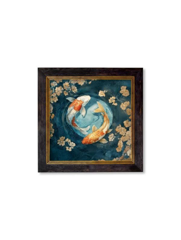 Exceptional Art Japanese Koi Carps Dawn -  Oxford Square Frame