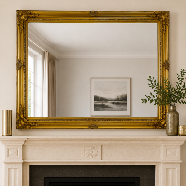Downton Interiors Antique Gold Extra Large Wood Frame Wall Mirror 106cm 75cm