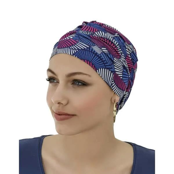 Fashy Vario Soft Fabric Cap in blue purple twisted knot head wrap
