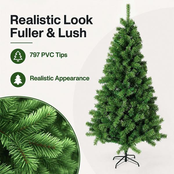 Santaco Christmas Tree 2.1m 797 PVC Tips Metal Base Xmas Decor Indoor Green