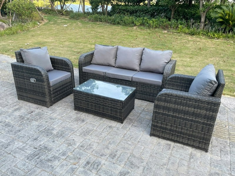 Fimous PE Rattan Garden Furniture Set Adjustable Chair Sofa Lounge Sofa Set Oblong Coffee Table