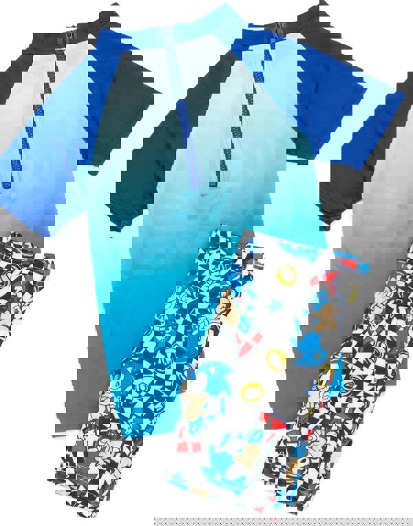 Sonic the Hedgehog Boys Blue Sonic Placement & All-Over Print 2 Piece Swim Set