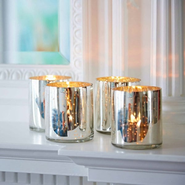 Paper High Set of 4 Silver Antique Effect Tea Light Holders