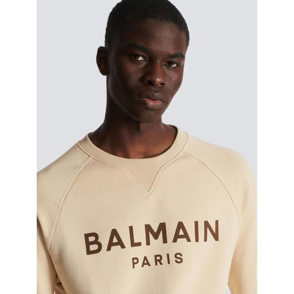Balmain Logo Print Sweatshirt   in  Light Brown