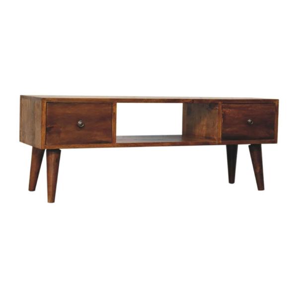 Wyld Haus Merano Classic Chestnut Mango Wood Coffee Table 2 Drawers and Shelf