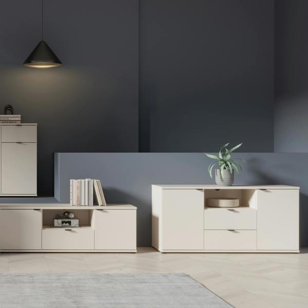 Furniture To Go Ganymede TV Unit with Open Shelf, 2 Drawers & 2 Doors in Sand