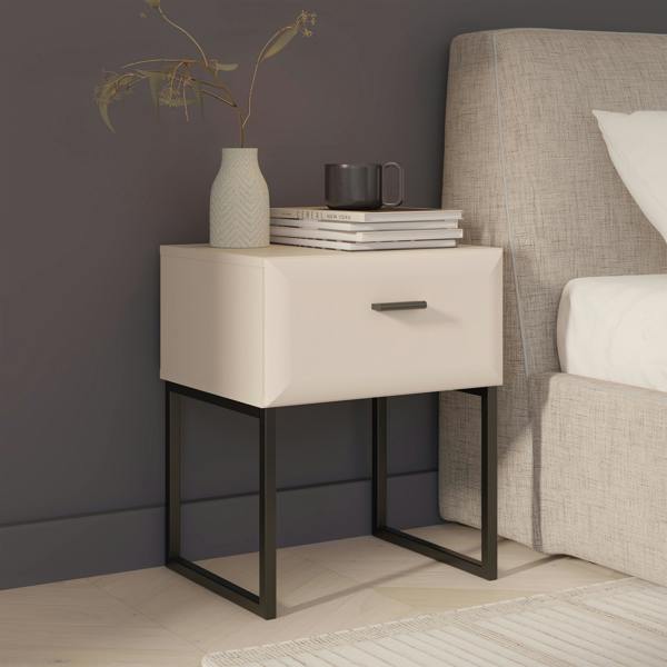 Furniture To Go Akihisa Bedside Table with Drawer and Metal Legs in Sand