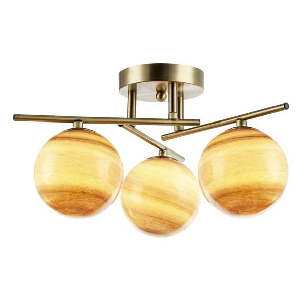 Modern Antique Brass Ceiling Light with Amber Tone Marble Glass Shades Image 4