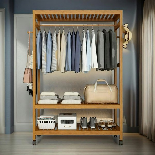 Rafaelo Mobilia Bamboo 4-in-1 Open Wardrobe With Shoe Rack