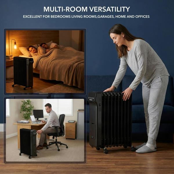 AIR PRO Oil-Filled Electric Radiator 2500W with Thermostat, 9 Hour Timer