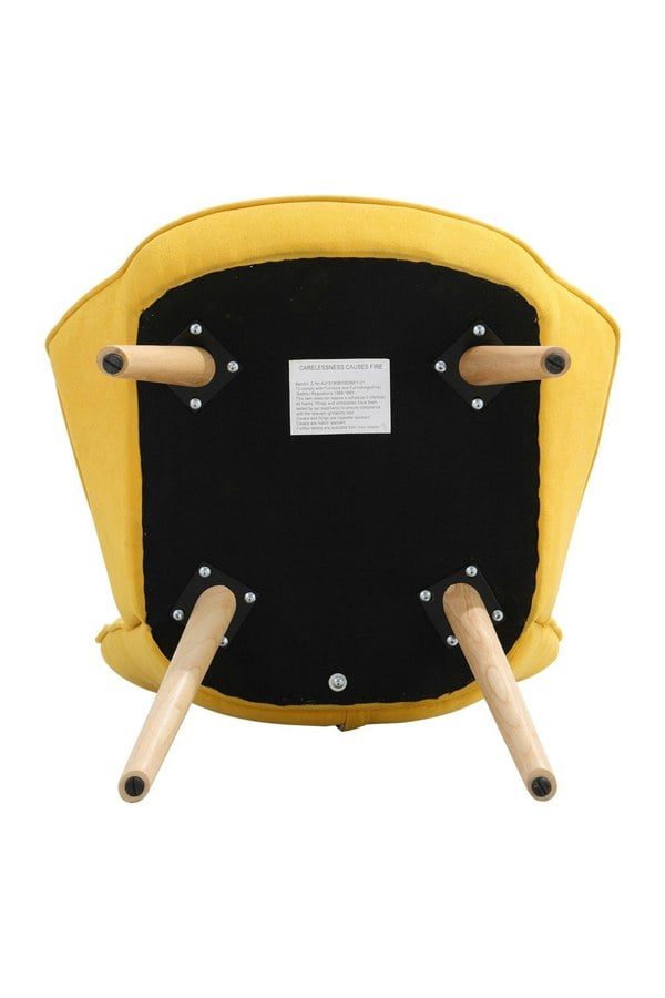 Living and Home Yellow Tufted Button Linen Accent Chair with Wooden Legs