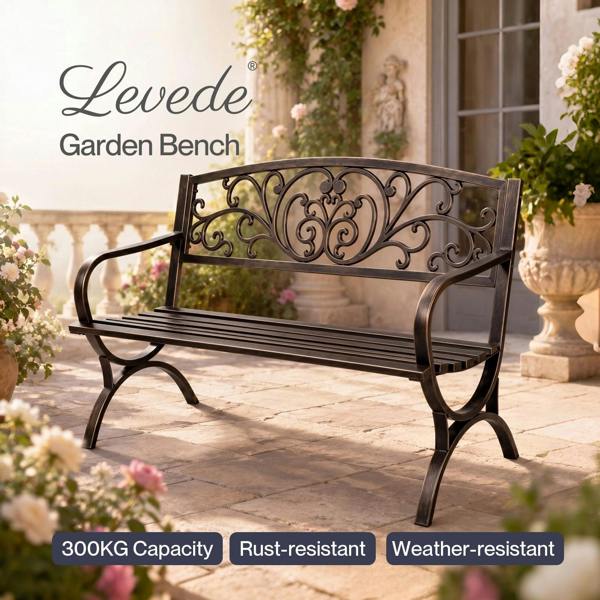 Levede Garden Bench Butterfly Cast Iron Outdoor Bench 300kg Metal Bronze