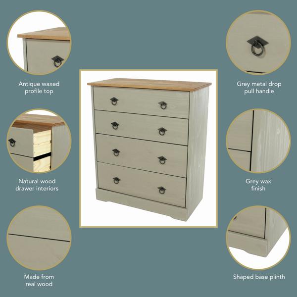 Core Products Corona Grey Modern 4-Drawer Chest of Drawers