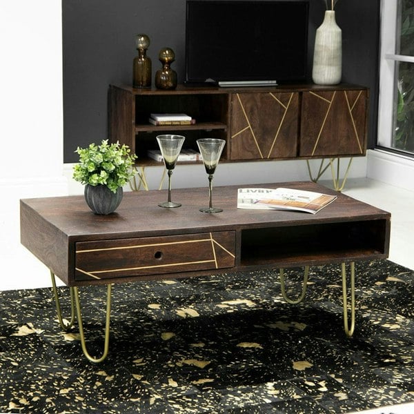 IH Design Jusleen Solid Mango Wood Coffee Table With Drawer
