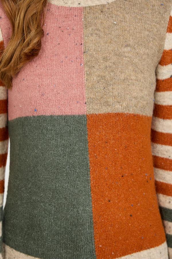 Mudflower Colour Block Stripe Speckled Knit Jumper