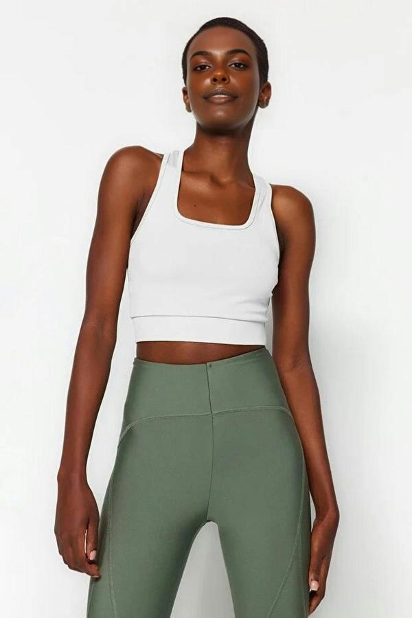WOVCOR Padded, Thick-Strapped Knitted Sports Bra with Back Detail