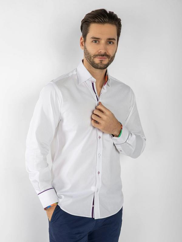 TEXTURED JACQUARD SHIRT W/ AMETHYST INSERT - Claudio Lugli Shirts