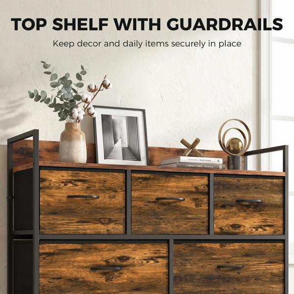 HOMCOM 7 Drawer Chest of Drawers with Top Shelf and Steel Frame Rustic Brown