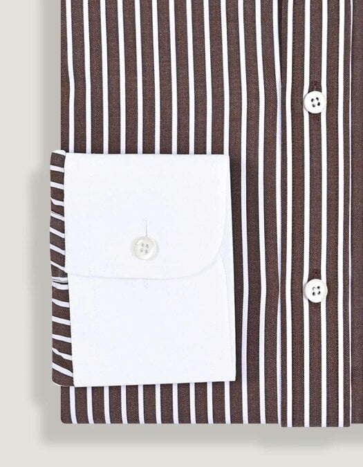 Men's Contrast Collar Striped Brown Formal Shirt