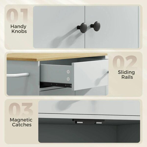 Rolling Kitchen Island with 3-Tier Spice Rack, Kitchen Storage Cart with Drawer and Towel Rack, Light Blue